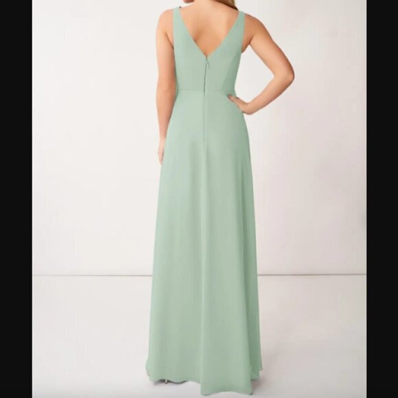 Azazie Nala A-Line Pleated Chiffon Dress in Agave sz 8 - Picture 2 of 6